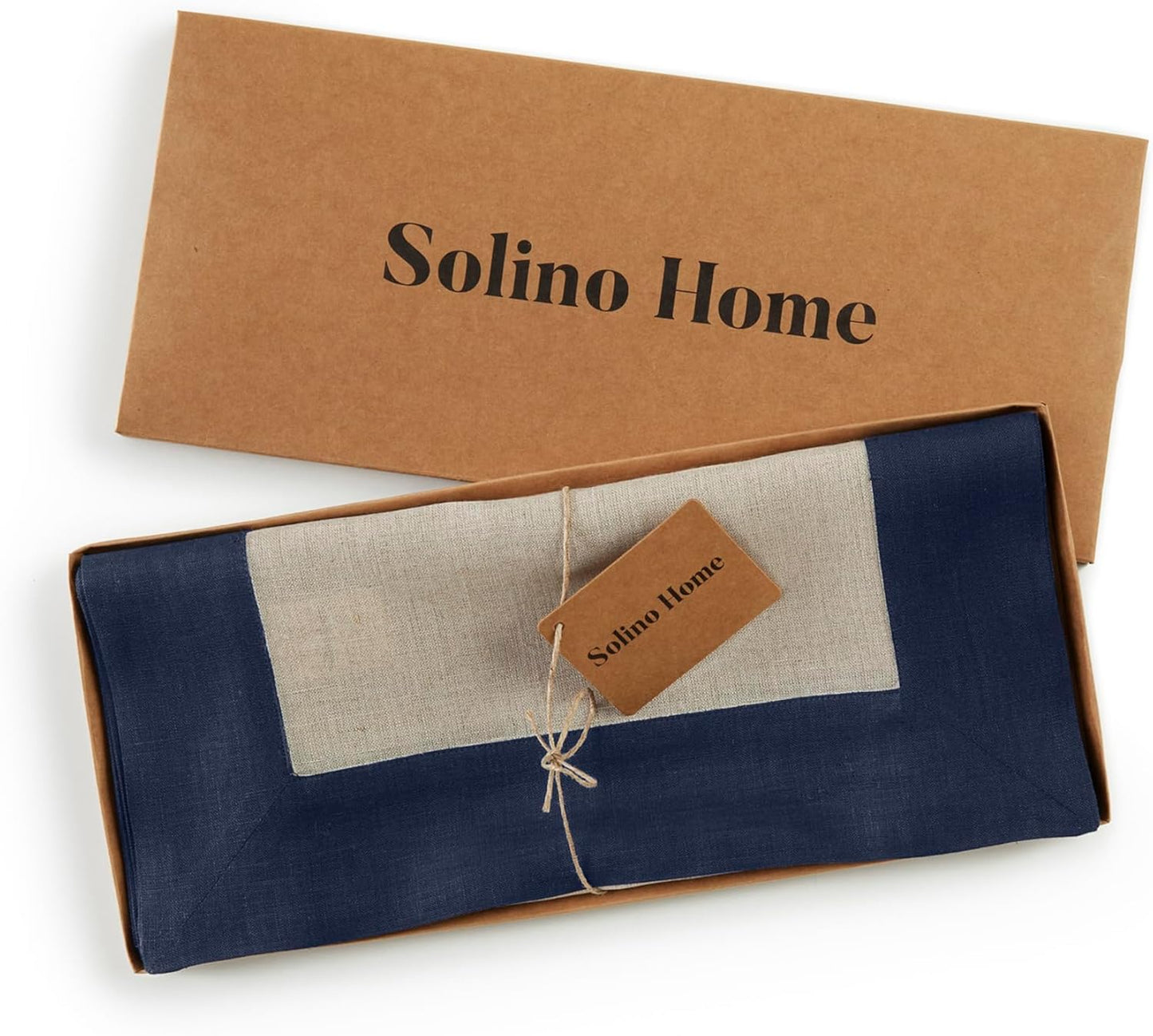 Solino Home Linen Table Runner 108 Inches Long - Navy and Natural 100% Pure Linen 14 x 108 Inch Table Runner for Dining, Fall, Autumn, Thanksgiving - Contempo