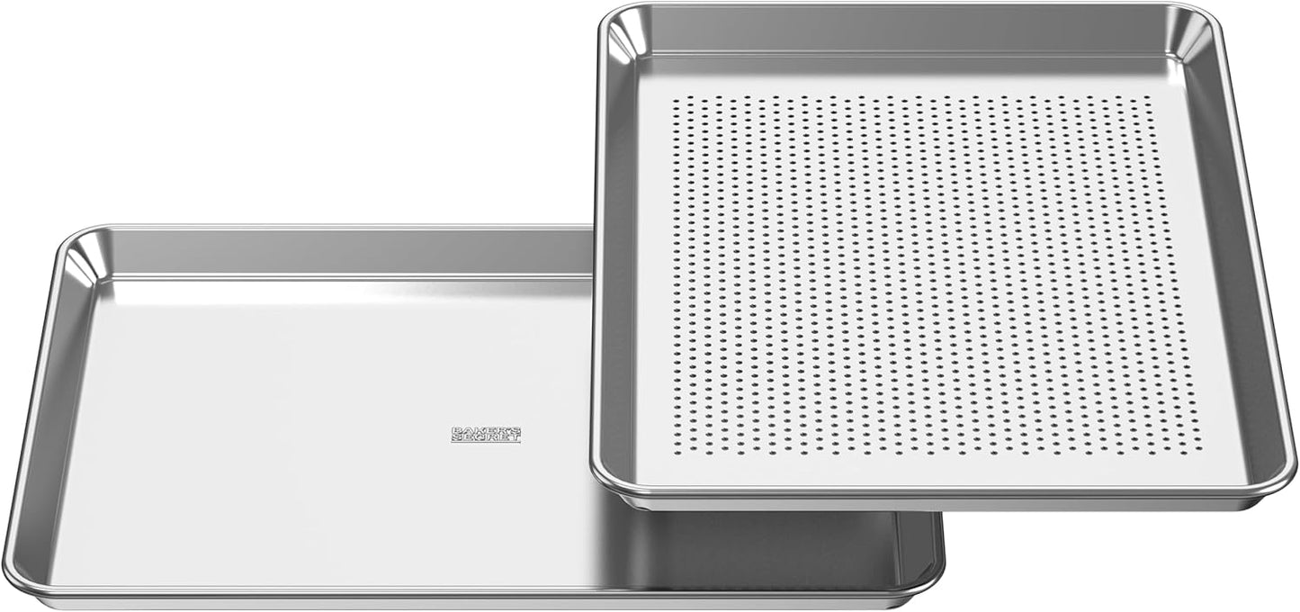 Baking Sheet Set with Rack 18" Non-Toxic Bakeware Set Baking Trays for Oven, 100% Recycled Aluminum, 2pc Bakeware Set Baking Sheets 18" Never Rust, PTFE,PFAS,PFOA Free by Baker's Secret