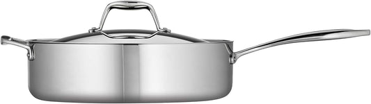Tramontina Signature Tri-Ply Clad Stainless Steel 6-Quart Saute Pan with Lid, Induction-Ready Cooking Pan, Dishwasher-Safe, NSF-Certified, Made in Brazil