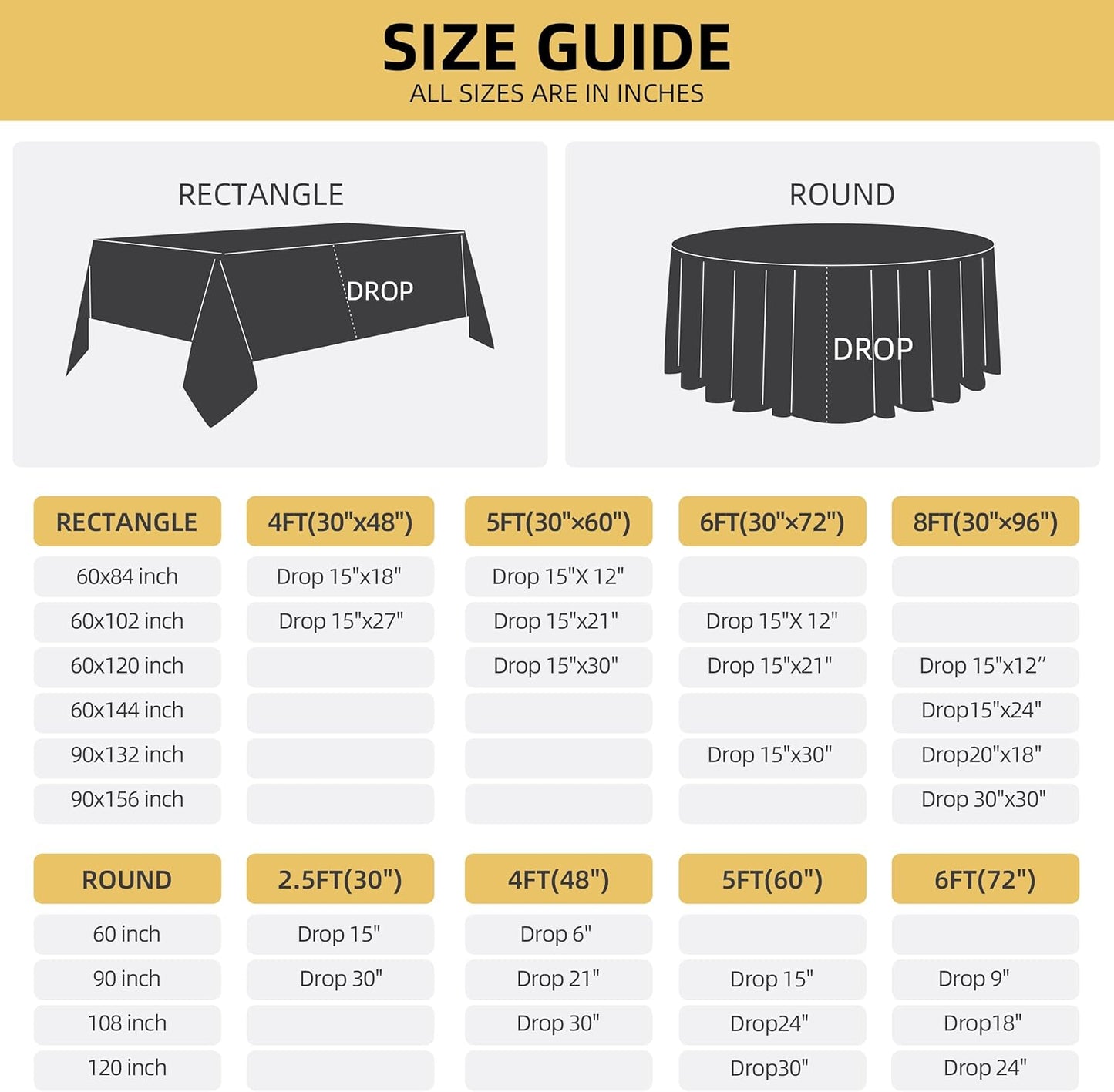 6-Pack Round 90-inch Black Table Cloths, Solid Stain and Wrinkle Resistant Circular Tablecloth, Premium Plain Weave Polyester Fabric Table Linen Covers for Hotel, Banquet