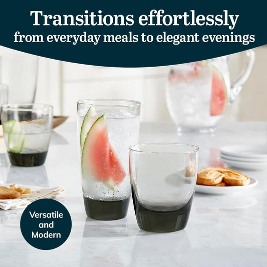 Libbey Classic Rocks and Tumbler Glasses Set of 16, Smoke Hue, Lead-Free Water Glasses, Dishwasher Safe Drinking Glasses Set