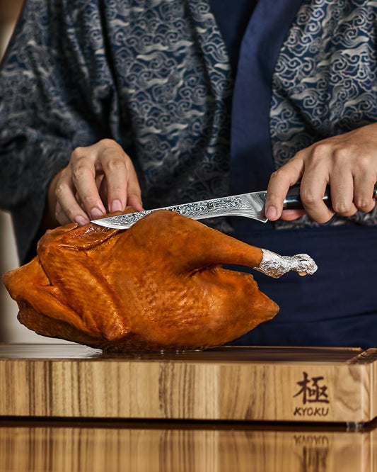 KYOKU Knife Set, 3pc Japanese Kitchen Knife Set for Cooking, 7" Boning 12" Slicing 10" Scimitar Knife with Silver Ion Blade Sheath Gift Box, Professional Sharp Damascus Stainless Steel Knives