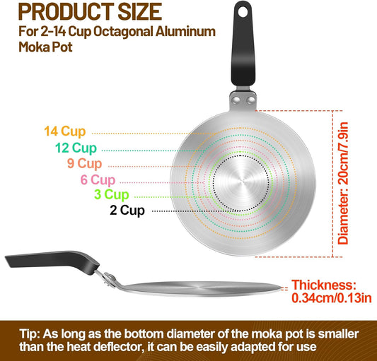 7.9in Induction Cooker Adapter Plate Stainless Steel Heat Sink for Aluminum Moka Pot Coffee Maker for Home and Camping 20cm