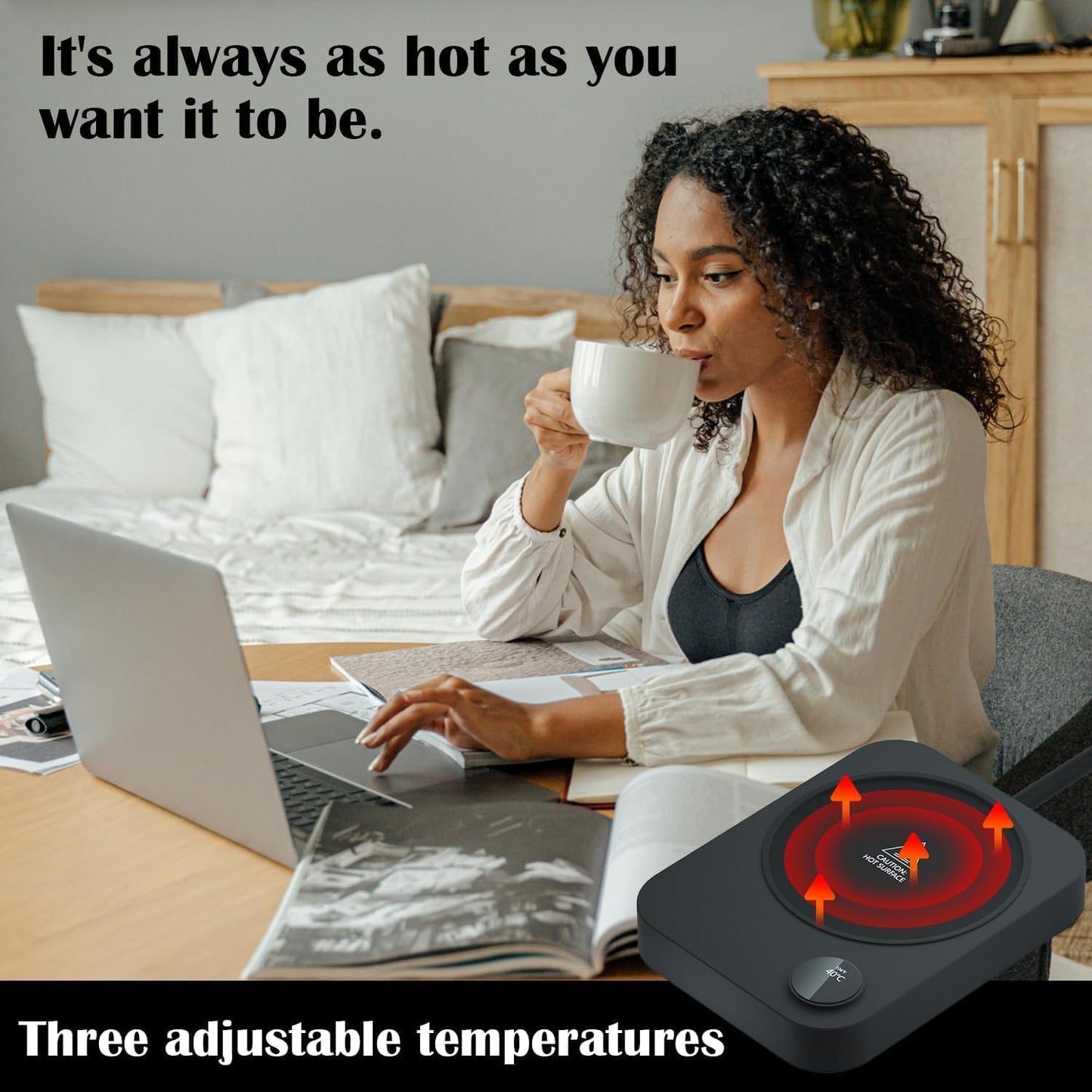 Coffee Mug Warmer, Coffee Warmer for Desk with Auto Shut Off & 3 Temperature Settings, Smart Coffee Cup Warmer for Desk, Candle Warmer for Tea, Milk, Coffee, Wax and Candle, Balck