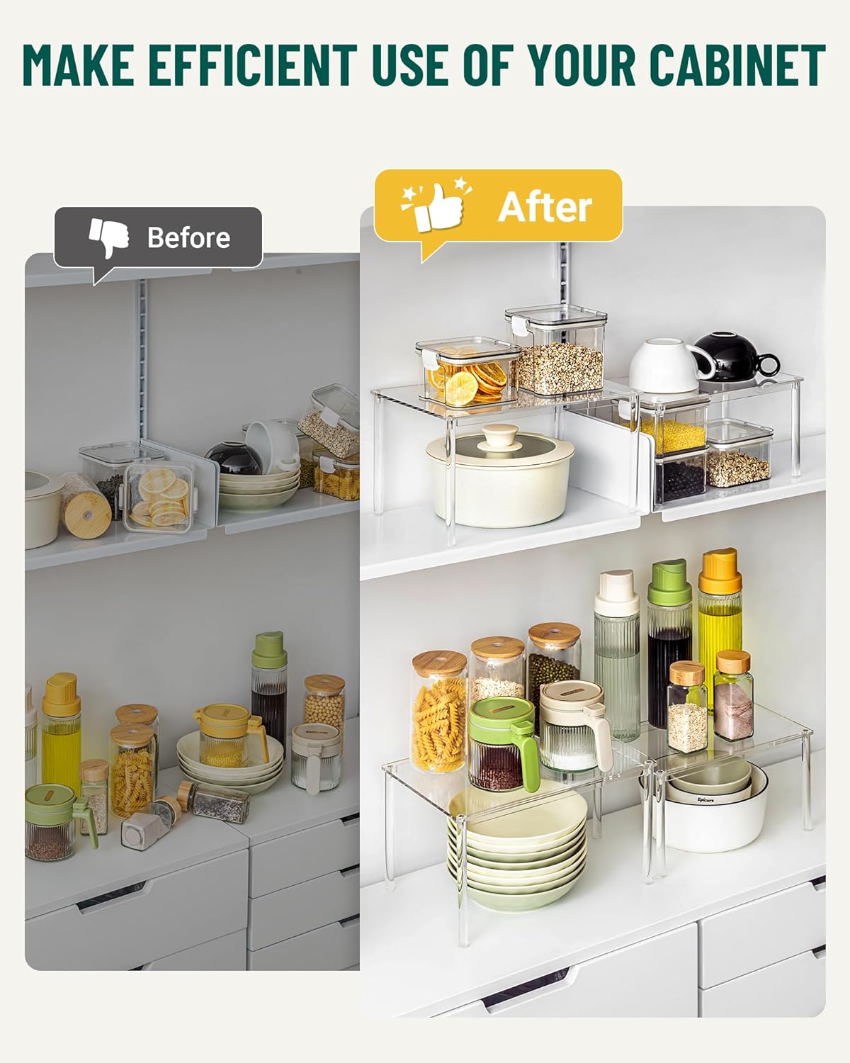 Acrylic Cabinet Organizer, Set of 4 Spice Rack Organizer for Cabinet, Desk Countertop Shelf Organizer, Pantry Kitchen Storage and Organization, Stackable Shelves House Essentials for Gift