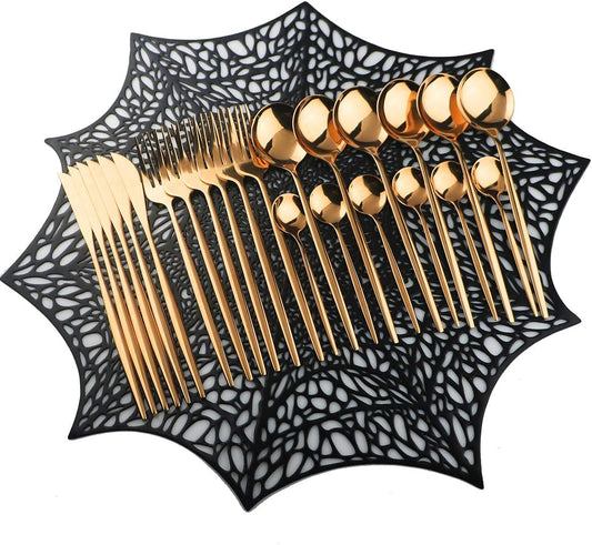 Mirror Polished Copper Silverware Set,24-Piece 304 Stainless Steel Satin Finish Flatware Set,Kitchen Utensil Set,Tableware Cutlery Set for Home and Restaurant, Dishwasher Safe Service For 6