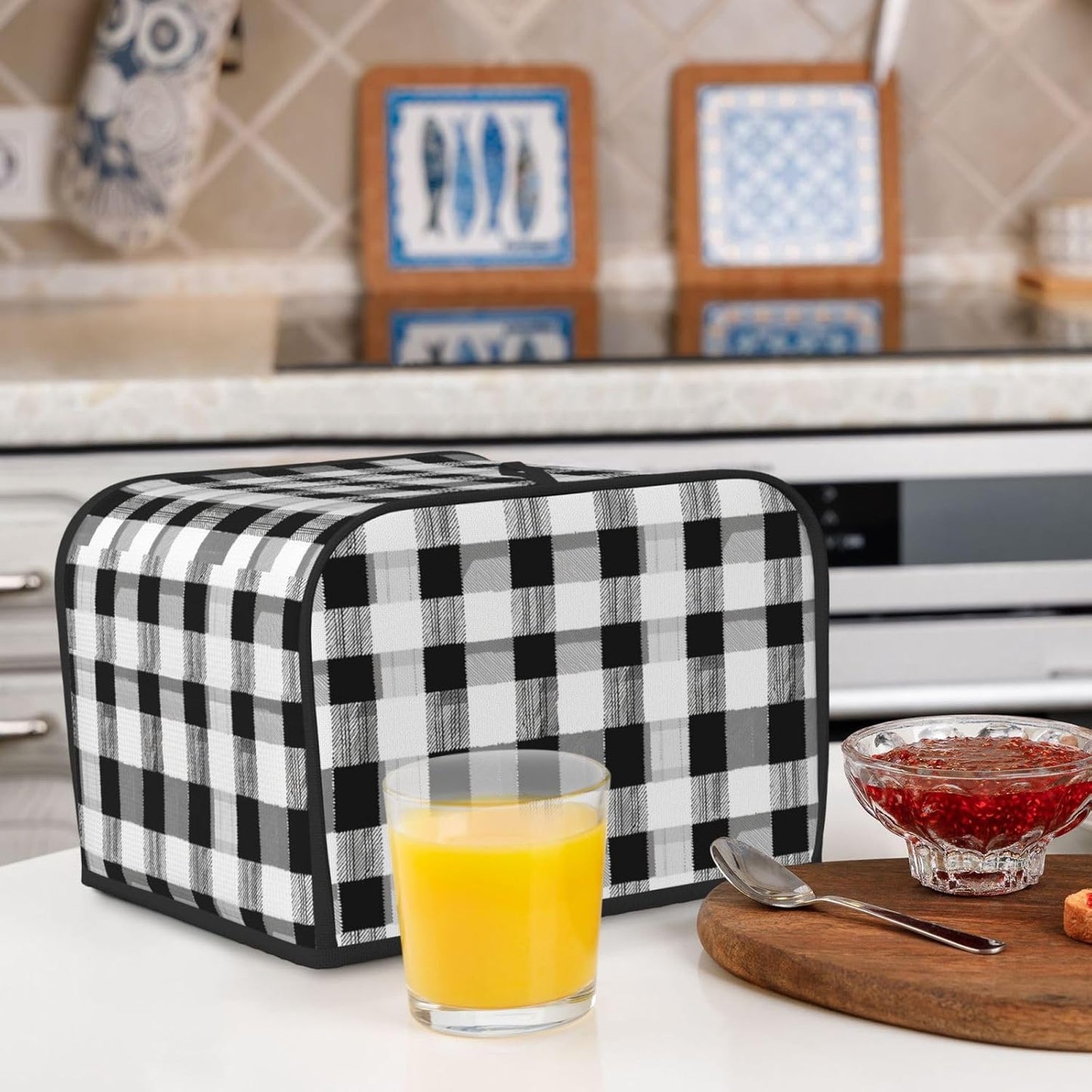 Toaster Cover 4 Slice Black White Plaid Kitchen Small Appliance Covers with Pockets Dust and Fingerprint Protection