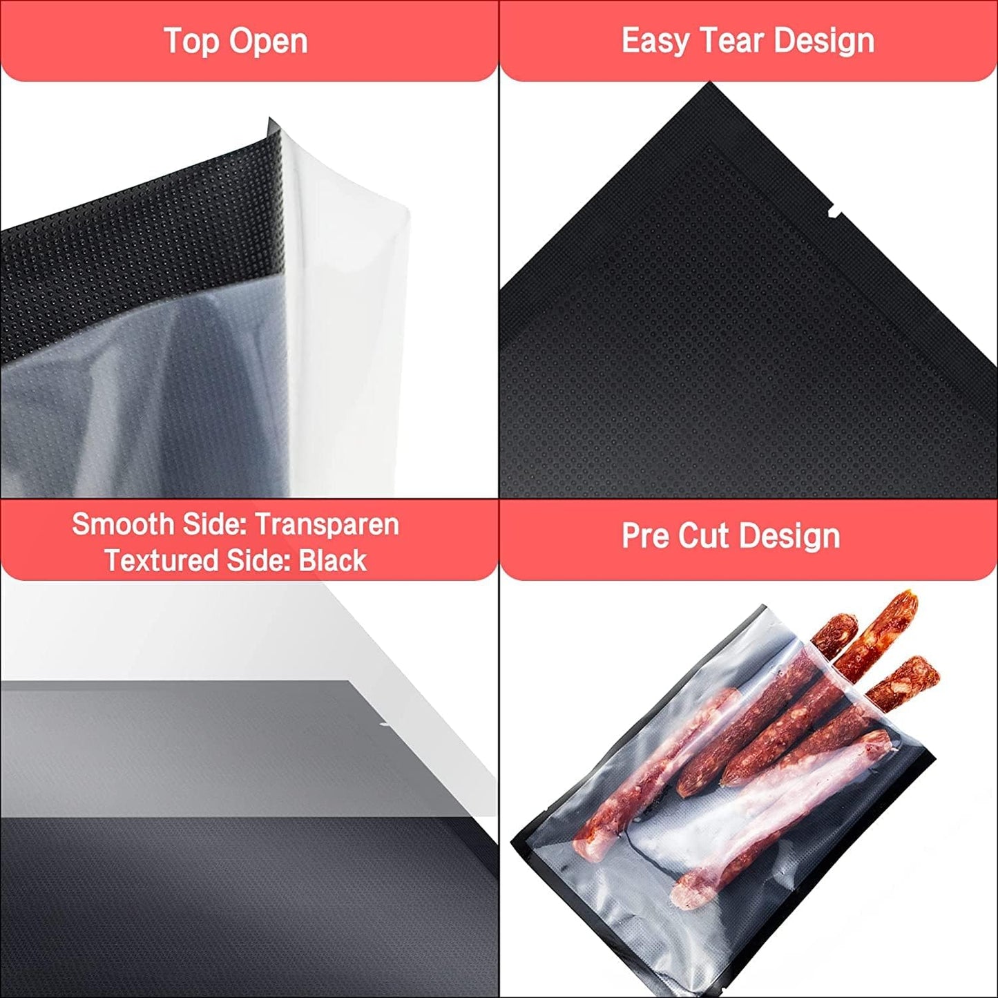 CANLENPK Vacuum Sealer Bags, Food Storage Bag, Seal Meal Snack Fruit Nut, Boil Steam Heat Freeze Sous Vide Food Sealable Bags (Black Back, 20x30cm,50Bag)