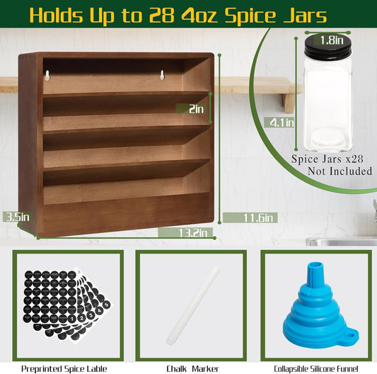 Bamboo Tiered Spice Rack Organizer for Cabinet,Wooden Seasoning Rack for Countertop, Cupboard, Pantry, Kitchen (Spice Jars Not Included)