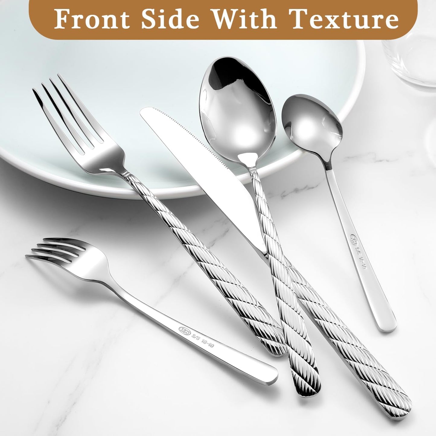 Luxury Hammered Silverware Set, 30 Pieces Flatware Set Service for 6, 18/10 Premium Stainless Steel, Mirror Polished Cutlery Utensil Set Include Fork Knife Spoon Set Dishwasher Safe