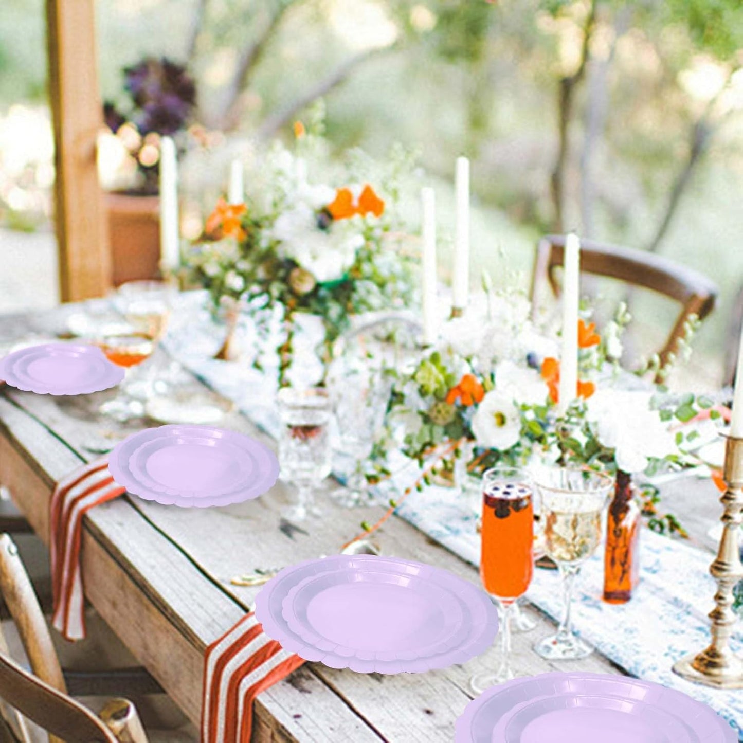 50 Pcs Light Purple Scalloped Paper Plates 25 × 7'' and 25 × 9'' Disposable Lavender Scalloped Dinner Plates for Wedding Baby Shower Birthday Party Disposable Dessert Plate