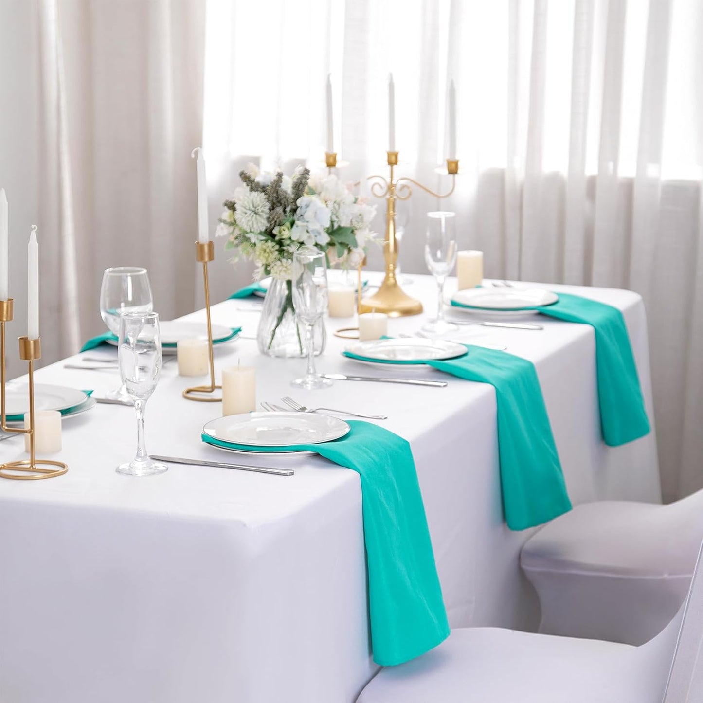 Bailarina Cloth Napkins Set of 120,17x17 inches Dinner Napkins Cloth Washable,Polyester Square Table Cloth Napkin Bulk with Hemmed Edges Ideal for Banquets, Parties and Weddings-Turquoise