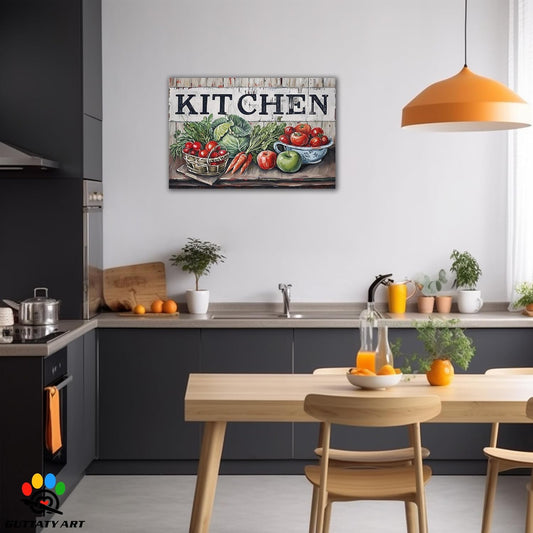 GUTTATY Kitchen Pictures Wall Decor, Farmhouse Wall Art Decor Colorful Fruit And Vegetable Painting for Dinning Room Restaurant Decor, Mother's Day Gift for Grandma Mom Hanging Artwork 24×36 Inch