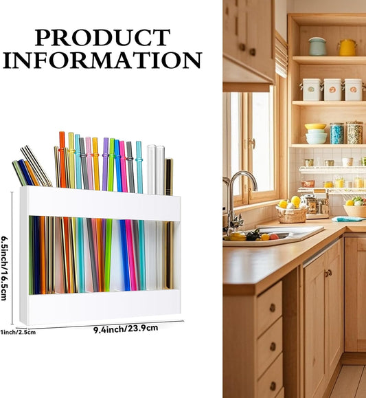 Acrylic Straw Holder Organizer - Cabinet Door Mounted with Adhesive Tape, Reusable Storage for Drinking & Tumbler Straws, Space Saving Kitchen Organization