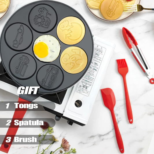 Dinosaur Egg Pan Omelet Pan Silver Dollar Pancake Pan Pancake Maker Breakfast 7-Cups Car Truck Pancake Mold Nonstick Egg Cooker
