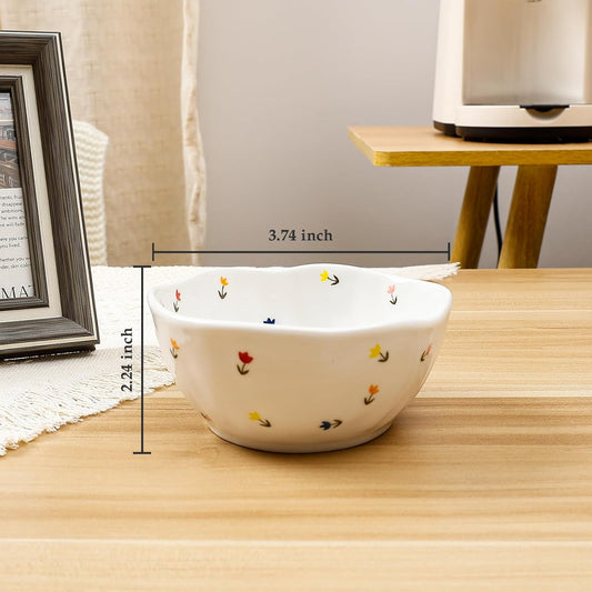 Koythin Ceramic Cereal Bowl, Cute Flowers Pattern Kitchen Bowls for Cereal, Salad, Pasta, Soup, Dessert, Serving, Home Decor, Microwave and Dishwasher Safe (Tulip Small Floral Fragments)