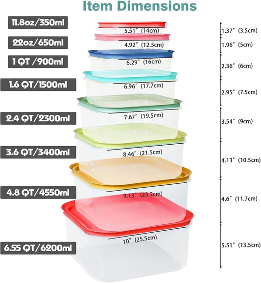 shopwithgreen Plastic Storage Bowls with Lids, Rapid-Access Kitchen Bowls Food Storage, Airtight Nest Stackable Space-Save Design, Dishwasher & Microwave & Freezer Safe, Multi-Color, 8 Pack