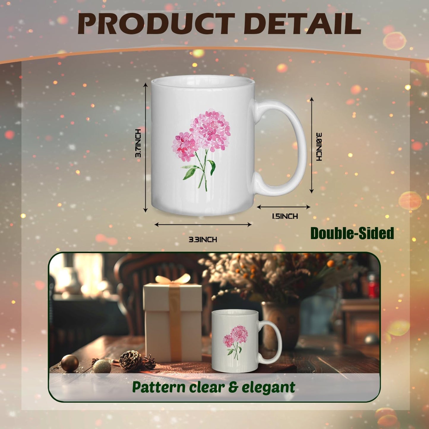 Hydrangea Gifts Floral Coffee Mug, Pink Hydrangea Mugs for Women, Watercolor Pink Floral Ceramic Coffee Mug 11 oz