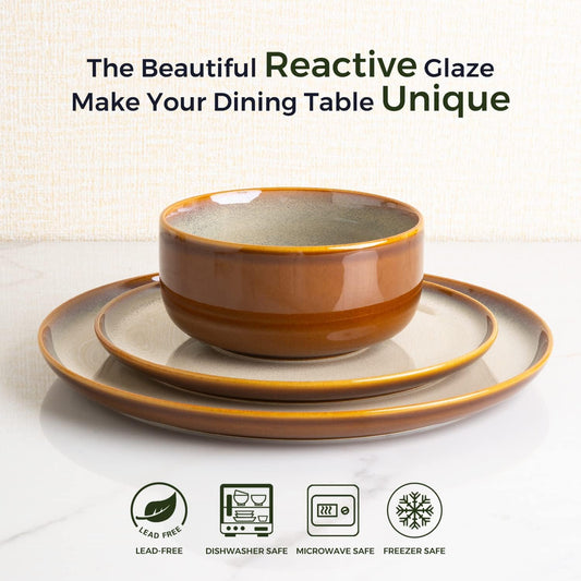 LERATIO Ceramic Plates Set of 6, 8.5 Inch Reactive Glaze Light Weight Porcelain Salad Plates,Modern Shape Dinnerware Dishes Set for Kitchen,Microwave&Dishwasher&Oven Safe, Scratch Resistant