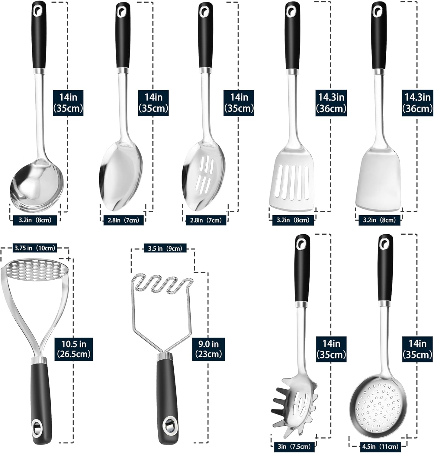 18/0 Stainless Steel Cooking Utensils Set, Heavy Duty Kitchen Utensils for Daily Use Party Wedding Housewarming, Dishwasher Safe, 9 Pieces