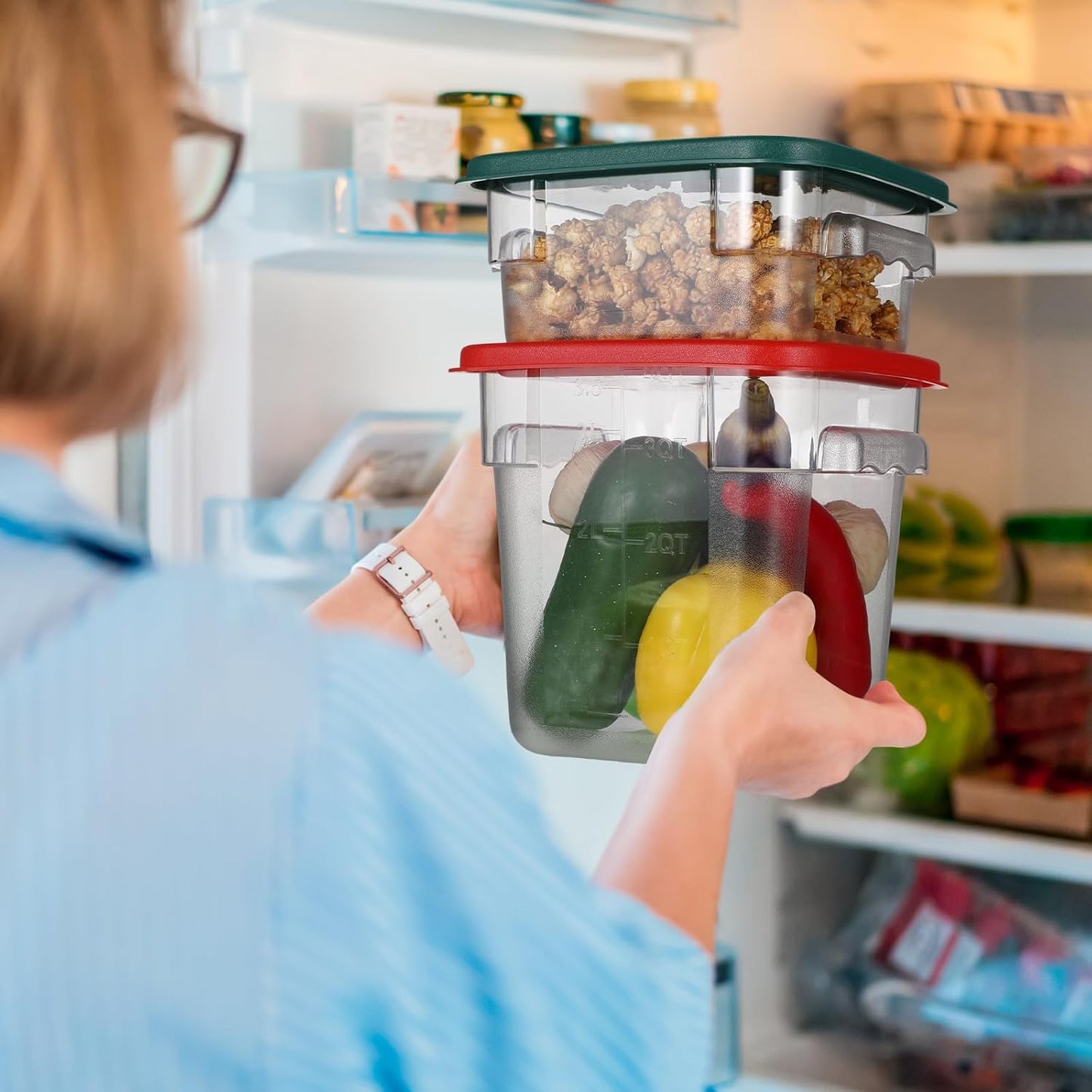 Barydat 4 Pcs Food Storage Container with Lids 2Qt and 4Qt Square Commercial Containers with Scales and Handles Polycarbonate Clear Food Storage for Kitchen Proof Dough Marinating Meat(Red Green)