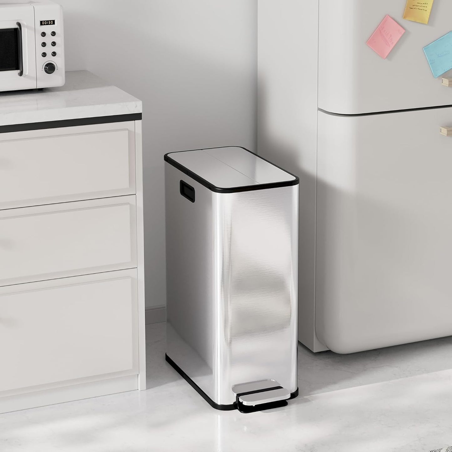 Garvee Kitchen Dual Trash Can, 15 gal Large Recycling Bin Garbage Can with Butterfly Lid, Fingerprint Resistant Stainless Steel Trash Bin for Kitchen, Living Room, Office (2 x 28 L)