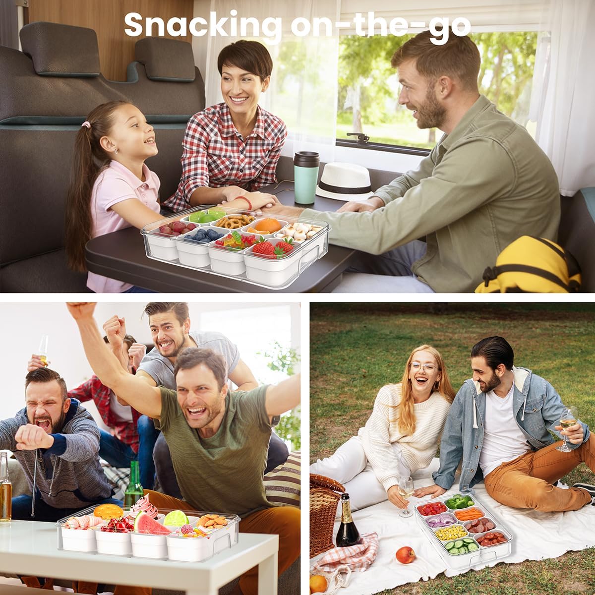 Charcuterie Container with Dividers 12 Compartments, 2pack Food Storage Containers, Bento Box Adult, Large Portable Divided Snackle Storage with Lid & Handle, Stackable Food Containers(White)