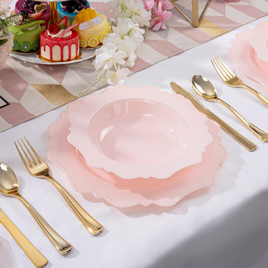 COLOSUS Pink Plastic Party Bowls (60 Pack) 12 Oz Disposable Soup/Salad Bowl, Fancy Shatterproof Dinnerware for Easter, Catering, Holidays, Weddings, and Everyday Use