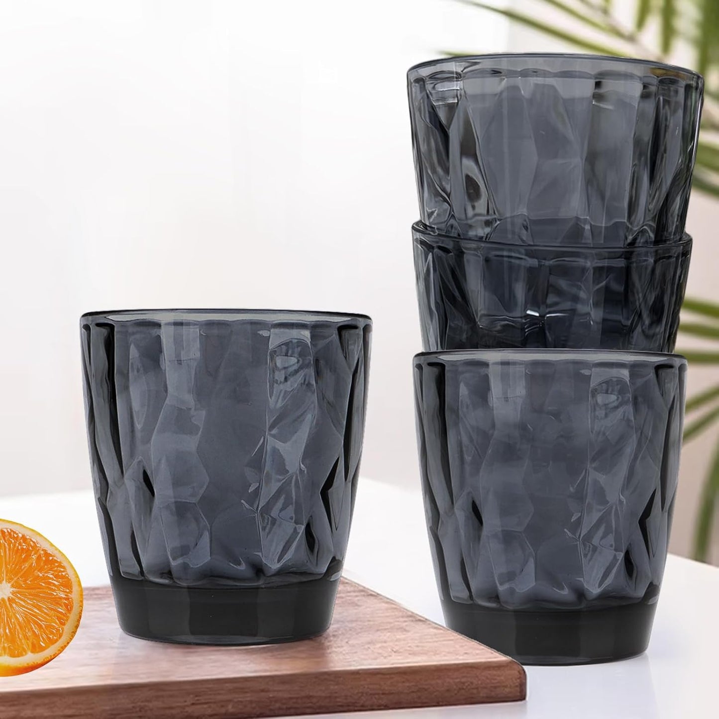 Glasses Drinking Set of 4, 12oz Vintage Drinking Glasses, Drinking Glasses for Cocktail, Beer, Wine, Whiskey, Water & Juice Drinkware (Gray-blue)