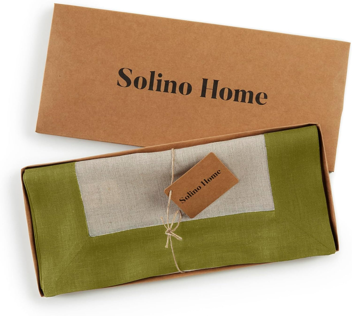 Solino Home Linen Table Runner 120 Inches Long - 100% Pure Linen Avocado and Natural Table Runner 14 x 120 Inch for Fall, Autumn, Thanksgiving - Contempo