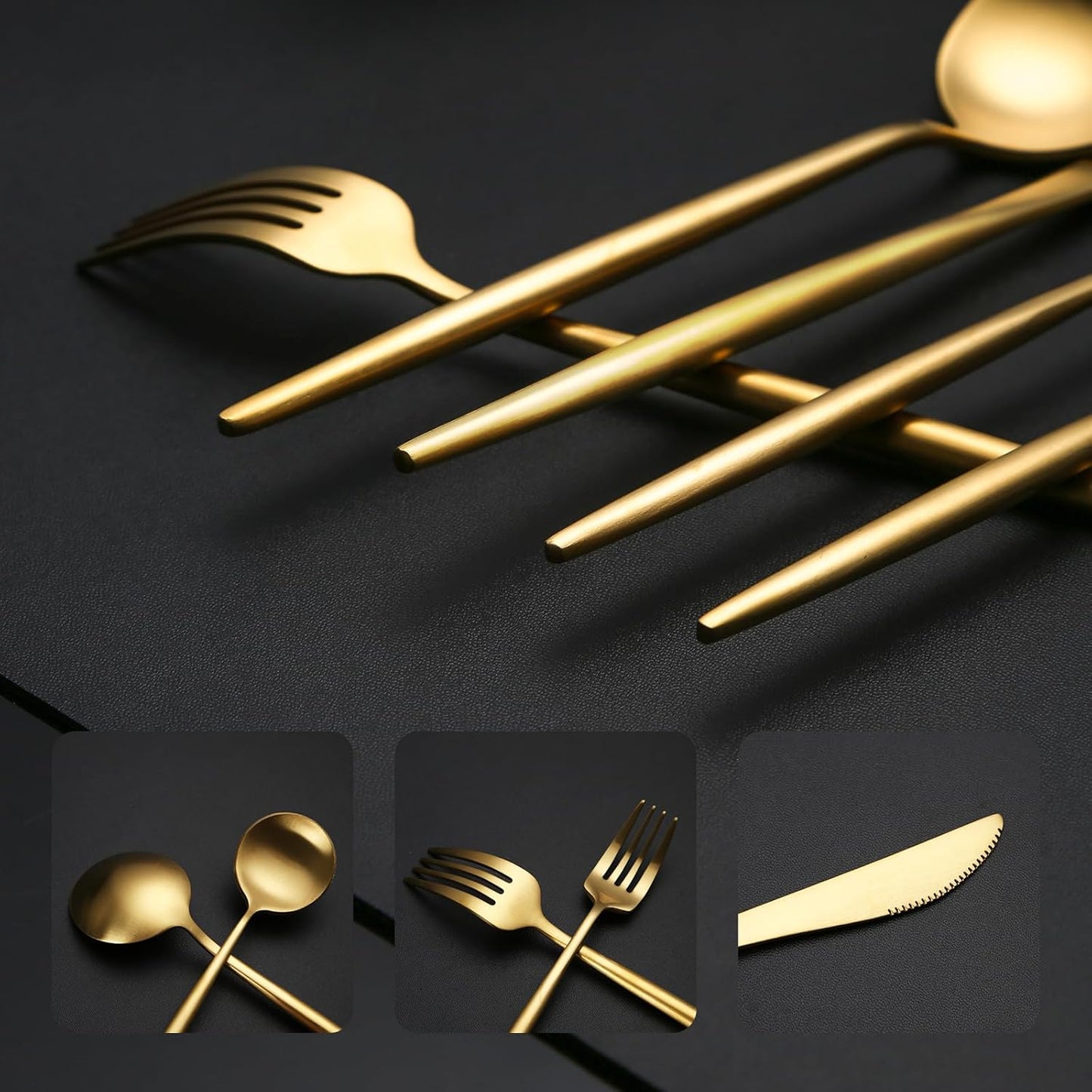 40 Pieces Matte Gold Silverware Set, Stainless Steel Gold Flatware Set for 8, Satin Finish Spoons and Forks Silverware Set, Gold Cutlery Utensils Set, Dishwasher Safe