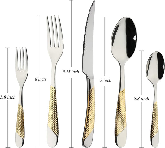 Gold Silverware Set 60-Piece Stainless Steel Flatware Cutlery Set Service for 12 Kitchen Tableware Utensil Set Includes Knives Spoons Forks For Home Kitchen Restaurant