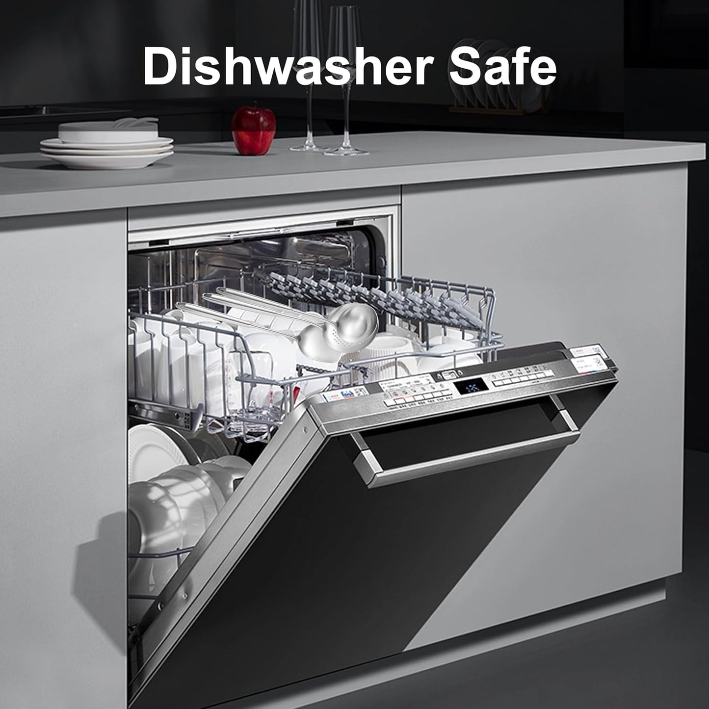 18/10 Stainless Steel Kitchen Utensils, 9-Piece All Metal Cooking Utensil Set 14” with Solid Spoon, Slotted Spoon, Fork, Spatula, Ladle, Skimmer, Slotted Turner, Spaghetti Server, Large Spoon