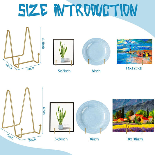 Hoteam 20 Pack Plate Stands for Display, 10 Pcs 4 Inch Metal Frame Plate Holder Display Stand and 10 Pcs 6 Inch Easel Rack for Pictures Photo Decorative Dish Collectibles Tabletop Art(Gold)