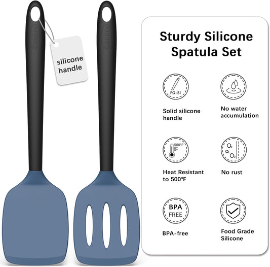 Coukre 2 Pack Silicone Spatula Set, High Heat Resistant, BPA Free Kitchen Spatula, Solid & Slotted Turner for Non-Stick Pans, Sautéing, and Flipping (2, DarkBlue)
