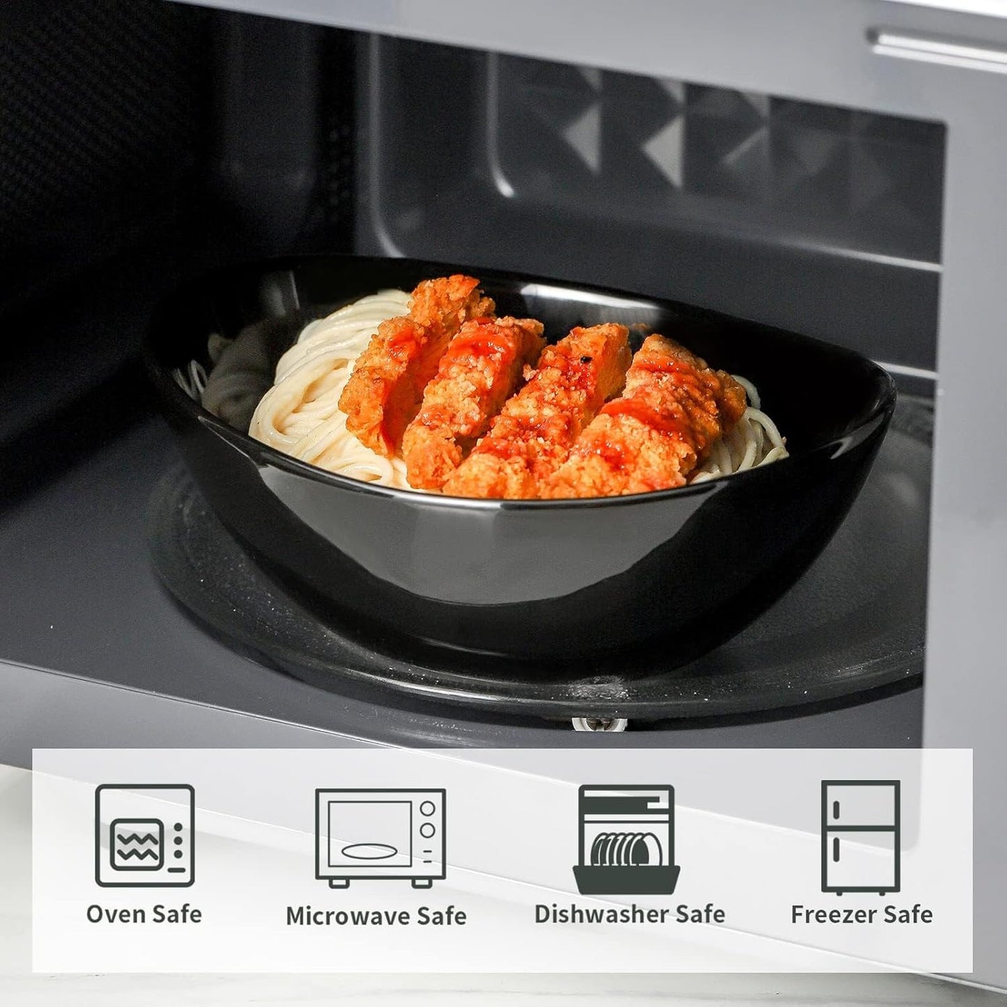 Hasense Serving Bowls, 28 oz Salad Bowls Porcelain Serving Dishes Set of 4 for Salads,Cereal,Soup,Pasta, Microwave and Dishwasher Safe, Black