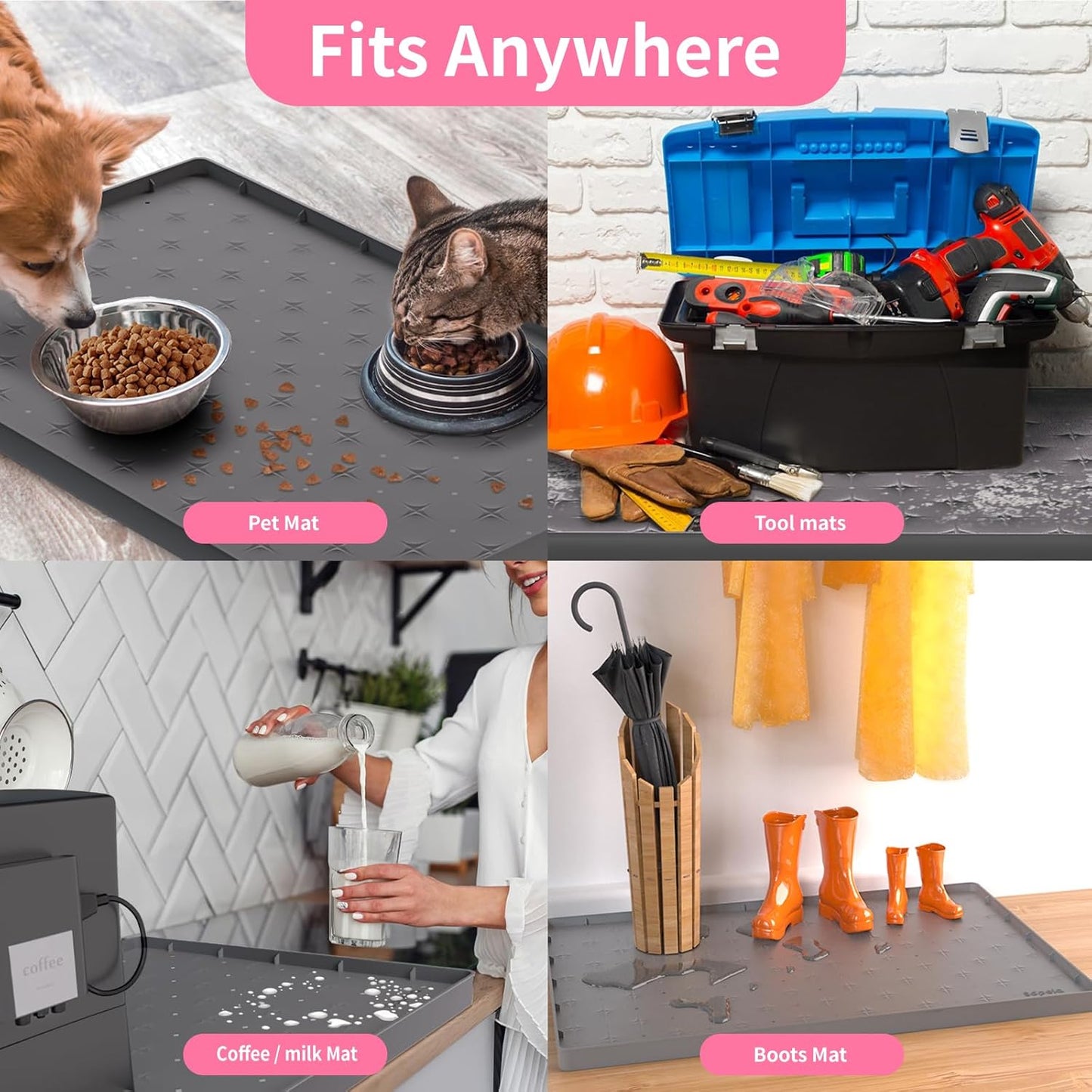 Sdpeia Under Sink Mat 34"×22" – Waterproof Silicone Cabinet Liner & Sink Protector for Kitchen & Bathroom, Multi-Purpose Organizers Tray for Pets, Laundry, Cat Litter Mat, Gray