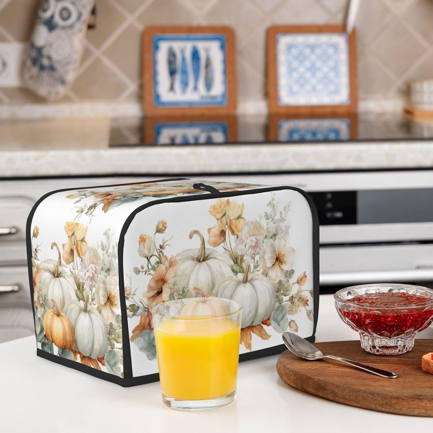 Toaster Cover 2 Slice Pumpkin Thanksgiving Botanical Watercolor Kitchen Small Appliance Covers with Pockets Dust and Fingerprint Protection