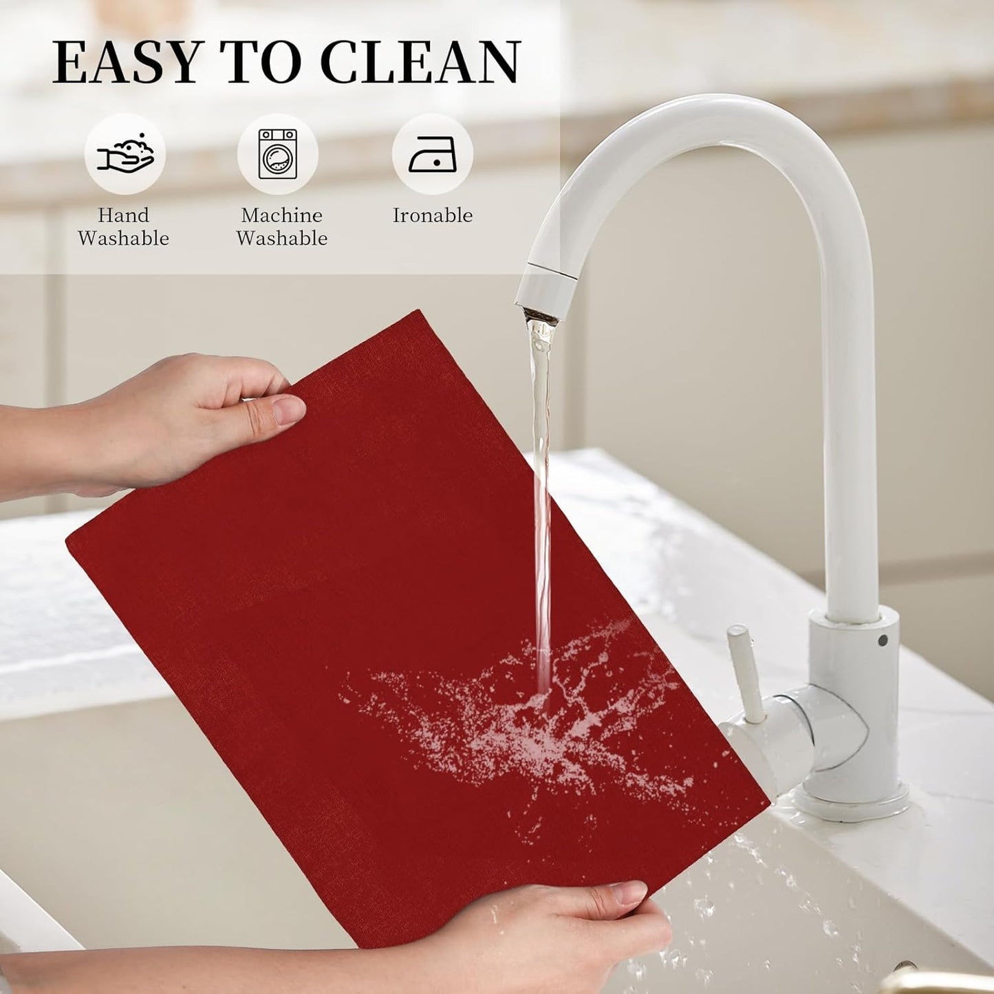 Placemats Set of 6 Linen Type Fabric Cloth Placemats, 19 x 13 Inch Double Layered Thick Wrinkle Free Heat Resistant Table Place, for Dining, Kitchen, Party (Burgundy, 48 * 33cm)