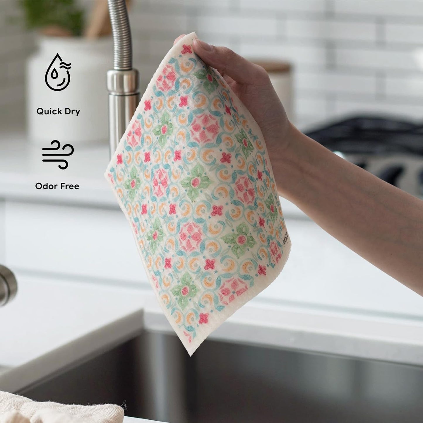 RECYCO Swedish Dishcloths for Kitchen | 6 Pack Boho Mosaic Bliss Washable Dish Rags | Cellulose Reusable Cleaning Paper Towels | Absorbent Counter Dish Cloth Sponge Kitchen Wipes, 8" L x 7" W