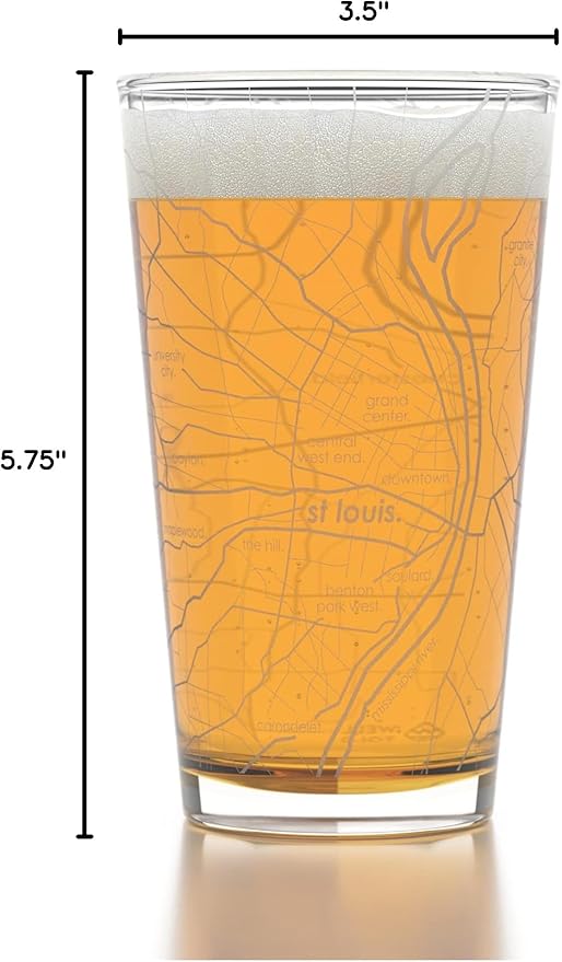 Well Told Engraved St. Louis Missouri Map Pint Glass, Etched Beer Gift (16 oz, Clear) City Map Pint, Custom City Glassware, Gifts For Beer Lovers