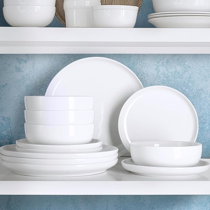 Zulay Kitchen Nova Porcelain Dinnerware Set, Service For 6 - Chip & Scratch Resistant White Plates And Bowls Sets - Microwave & Dishwasher Safe - White