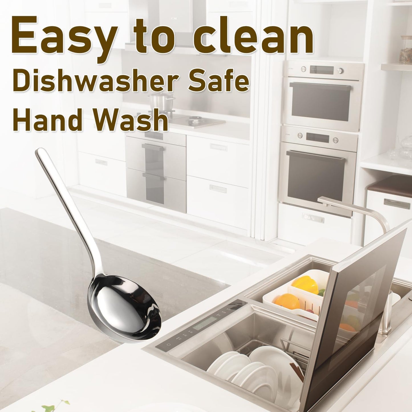 Thick Heavy Large ladle,18/10 Stainless Steel Scoop spoon for flour,soybeans,stews,and other liquid dishes 10 inch 1Pack