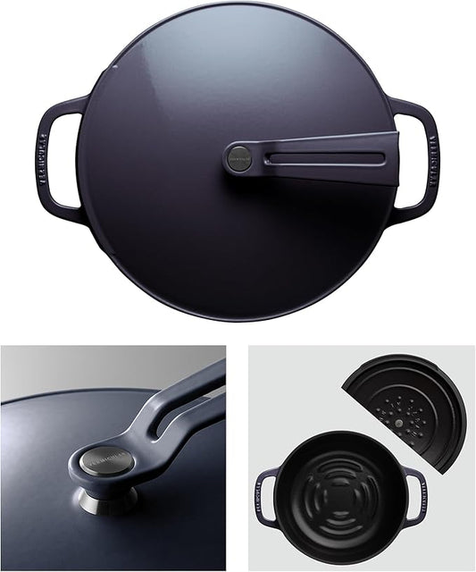 Vermicular Oven Pot 2.0 | Lightweight Enameled Cast Iron Pot | 26cm (5.9 Qt) | Non-Toxic | Induction-compatible | Dutch Oven | Made in Japan | Deep Ocean Blue