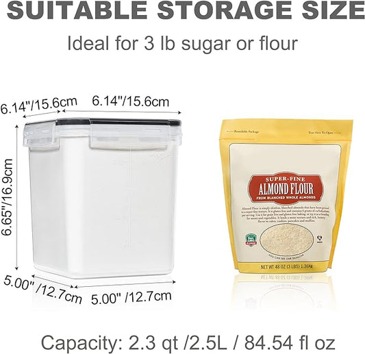 Medium Food Storage Containers with Lids Airtight 2.5L /84.5Oz, for Flour, Sugar, Baking Supply, 3PCS BPA Free Plastic Canisters for Kitchen Pantry Organization