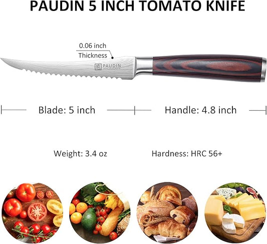 PAUDIN Utility Knife 5 Inch Kitchen Knife, Ultra Sharp High Carbon Stainless Steel Small Chef Knife with Sheath, Kitchen Utility Knife with Ergonomic Pakkawood Handle