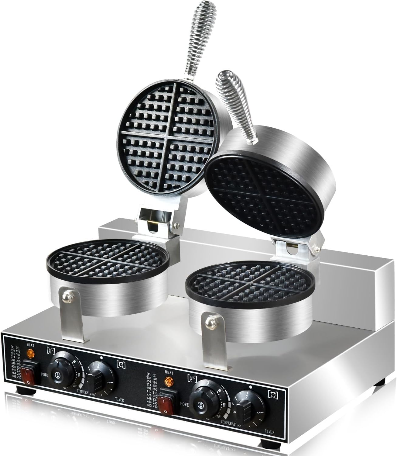 110V 2600W Commercial Double Waffle Maker,Non-Stick Commercial Waffle Baker,Stainless Steel Belgian Waffle Iron for Restaurant Party Food Stall, Bakery Snack Bar Family