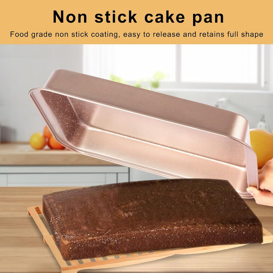 9x13 Baking Pan, Rectangle Cake Pan Nonstick, Bakeware Baking Pans for Oven, Easy Clean, Carbon Steel Cake Pan for Lasagna Brownies Casseroles Cakes Pan, Rose Gold