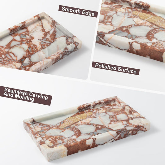 Deep Red Marble Rectangular Tray 10x6 Inch - Bathroom & Vanity Organizer, Jewelry Tray, Kitchen Counter Decor - Natural Stone Catchall