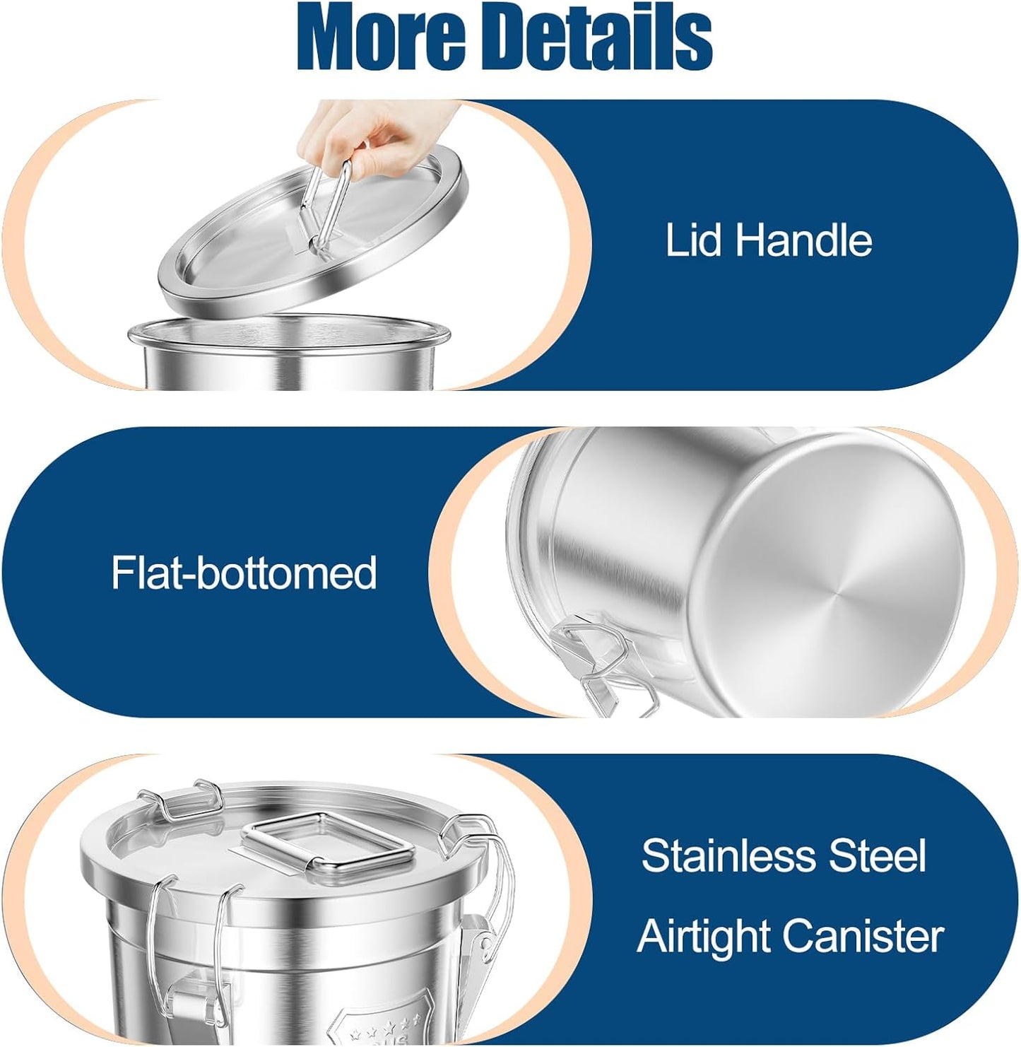 304 Stainless Steel Airtight Canister, 1.6Gal /203oz/6L Airtight Food Storage Container with Lid Lock Clips, Flour Container Metal Bucket Food Storage Container for Rice, Flour, Grain, Coffee Bean